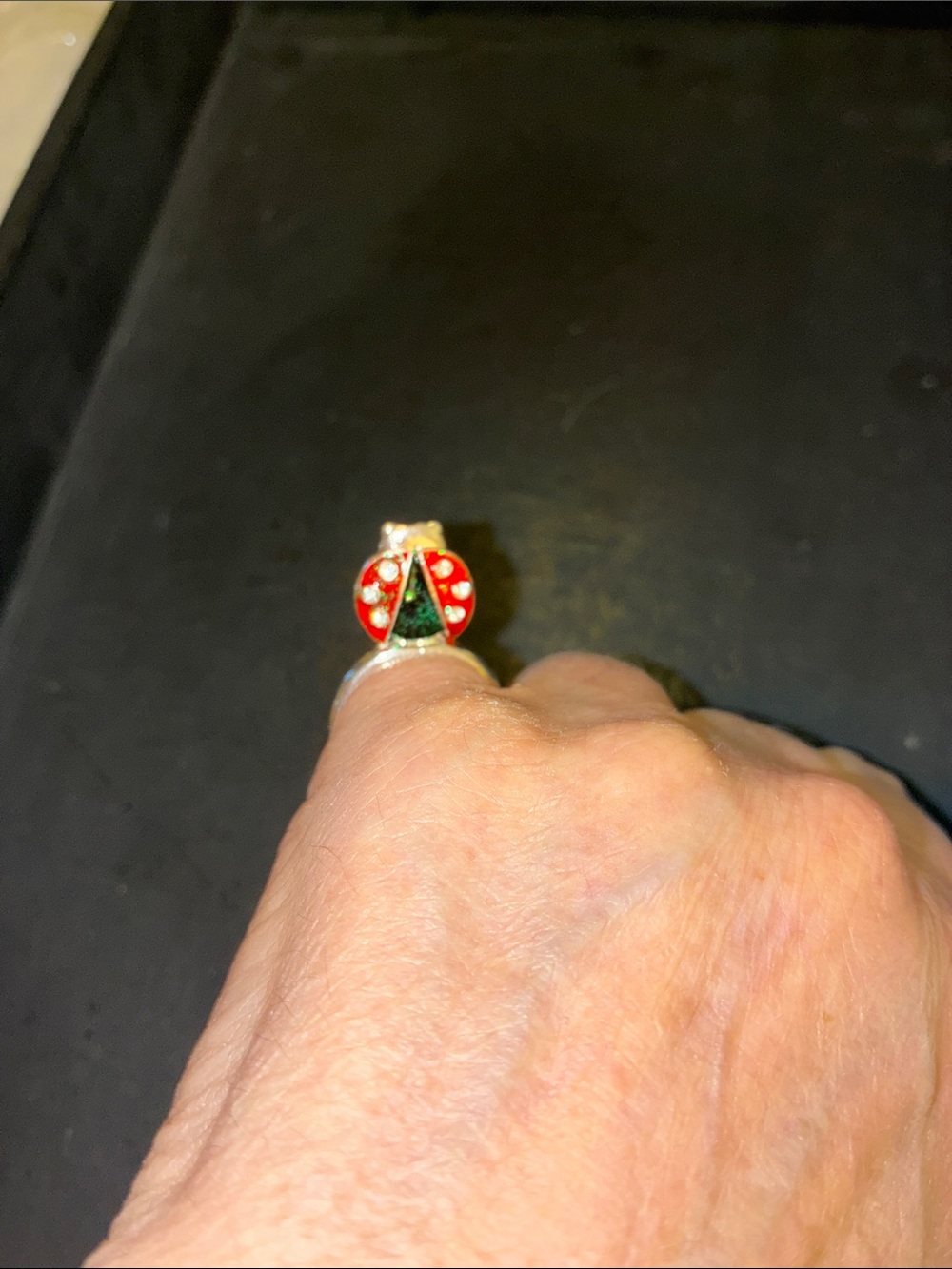Women's Red and White Enamel Ladybug Stretch Ring